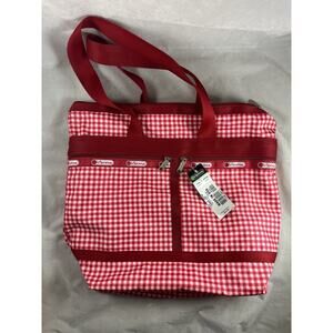 LeSportsac Red White Gingham Check Tote Bag Old Stock New with Tags